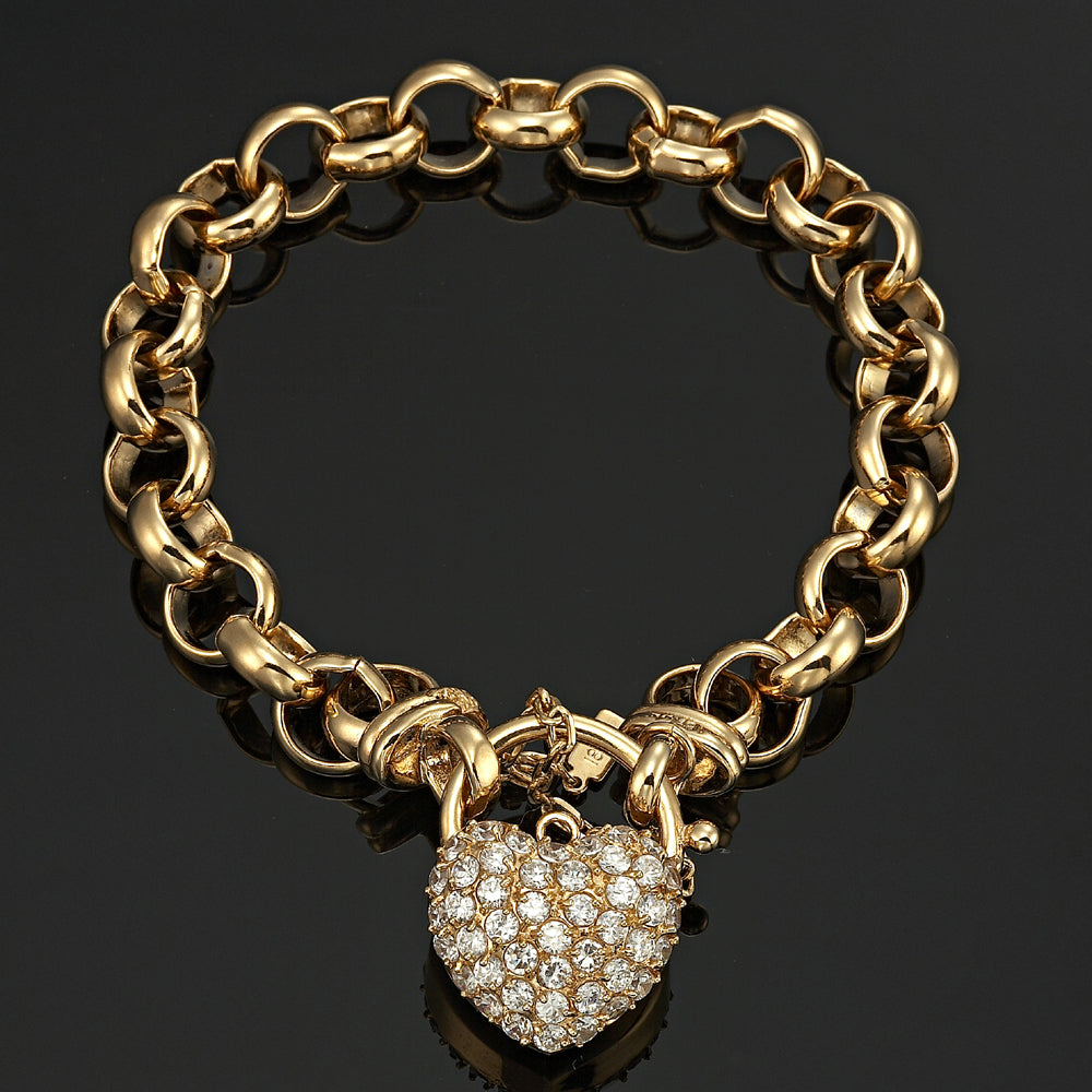18ct Heavy Yellow Gold Plated 10mm Belcher Chain Bracelet Featuring a Simulated Diamond Locket - USA Made-3